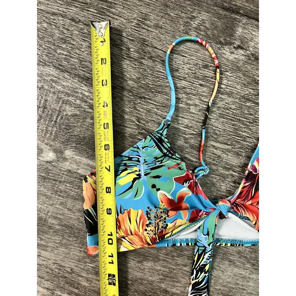 Women's Size Medium Blue Orange Red Bikini Bra Top Floral Beach Tie Padded Bra